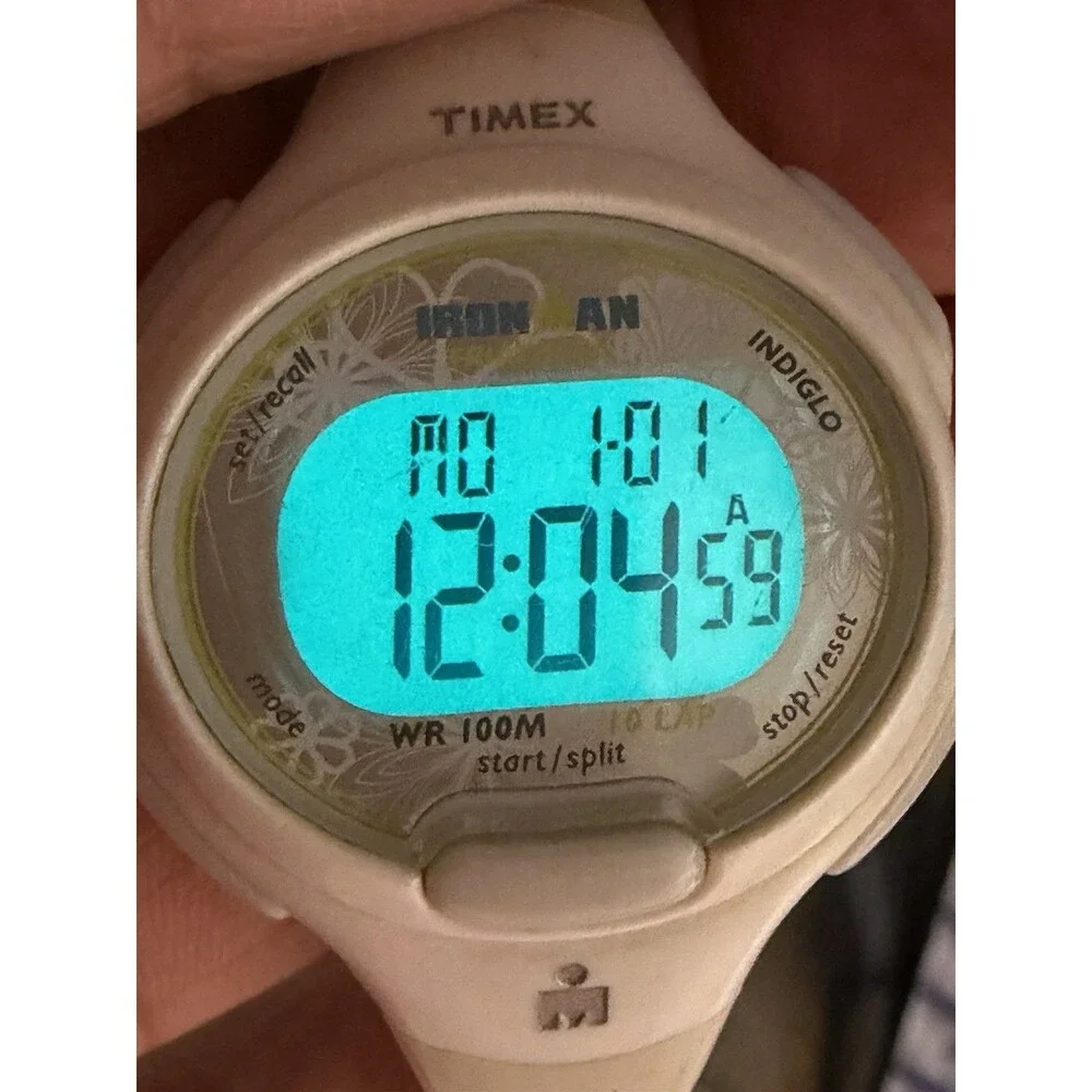 Timex Ironman Triathlon Women’s Digital Watch 10 Lap Indiglo WR100M White Works